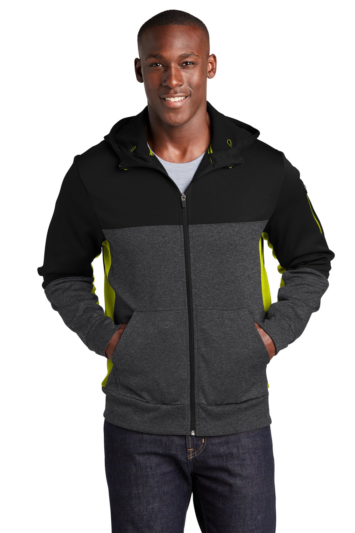 Sport-Tek® Tech Fleece Colorblock Full-Zip Hooded Jacket. ST245
