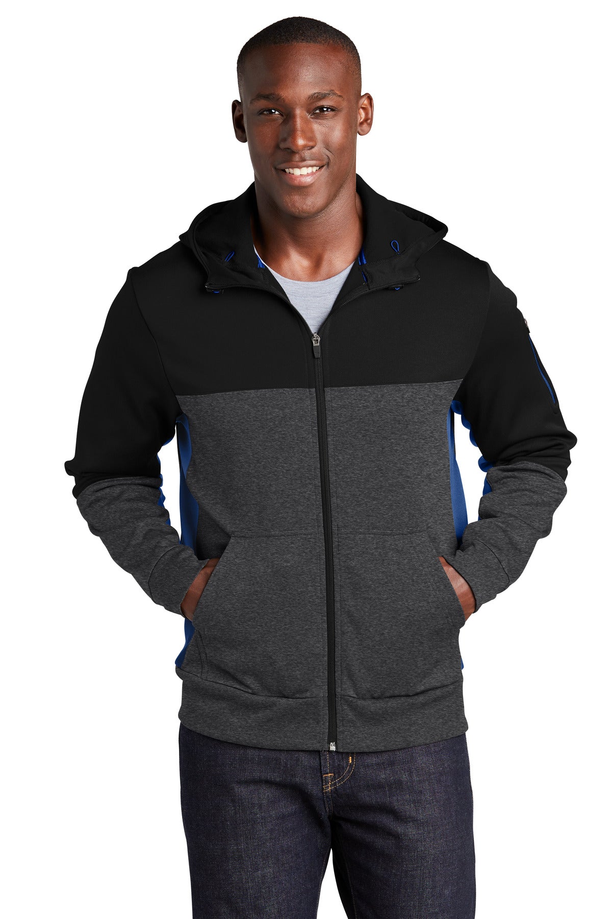 Sport-Tek® Tech Fleece Colorblock Full-Zip Hooded Jacket. ST245
