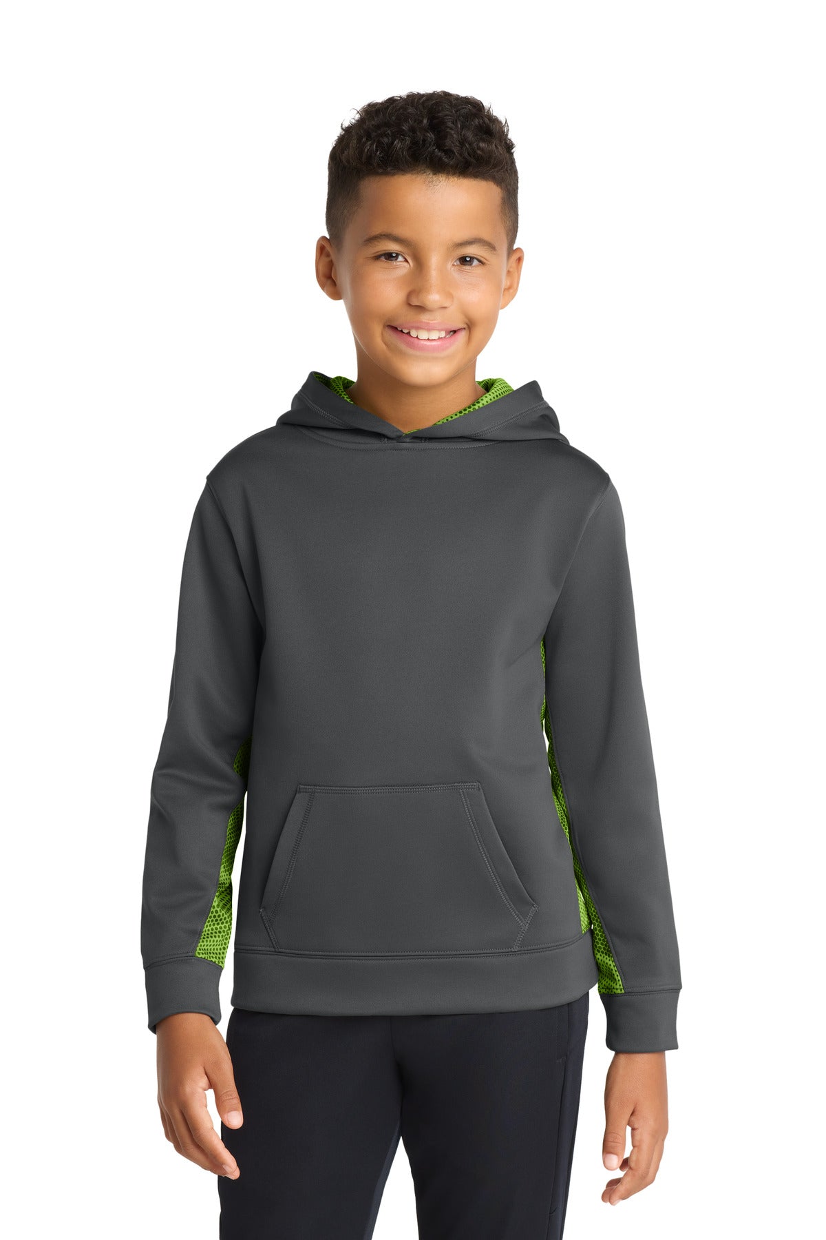 Sport-Tek® Youth Sport-Wick® CamoHex Fleece Colorblock Hooded Pullover.  YST239