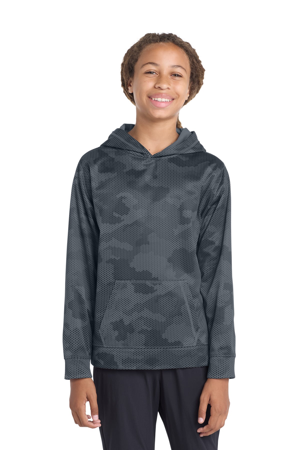 Sport-Tek® Youth Sport-Wick® CamoHex Fleece Hooded Pullover.  YST240