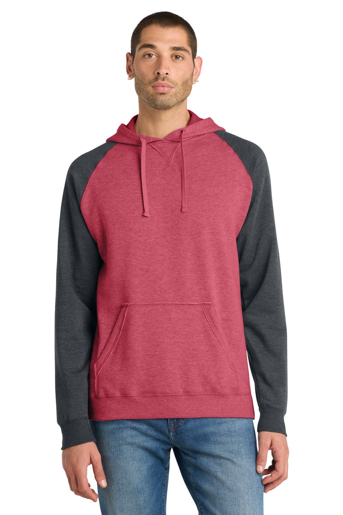District® Young Mens Lightweight Fleece Raglan Hoodie.  DT196
