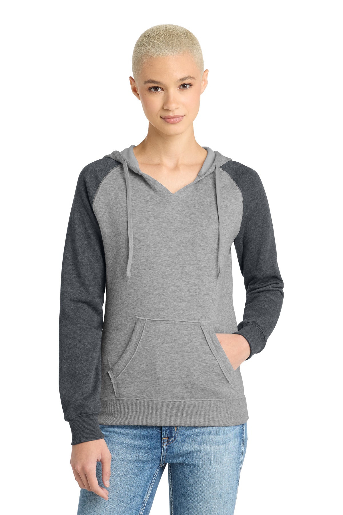 District® Women's Lightweight Fleece Raglan Hoodie.  DT296