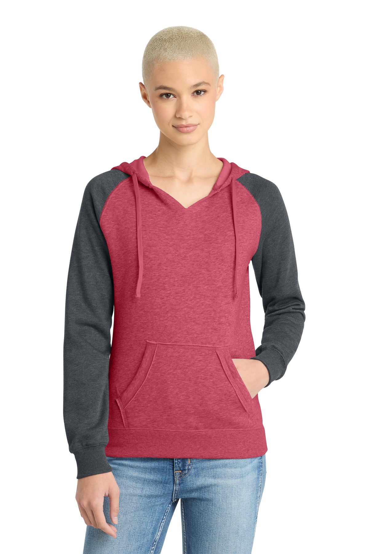 District® Women's Lightweight Fleece Raglan Hoodie.  DT296