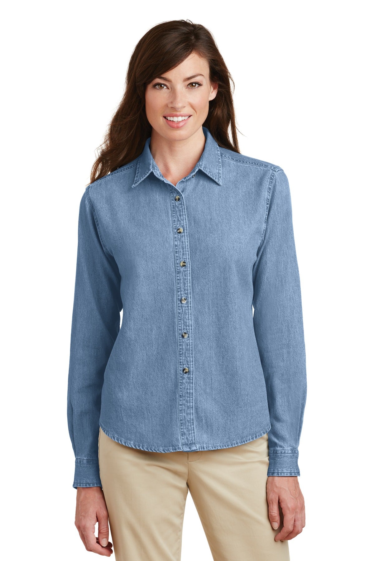 Port & Company® - Ladies Long Sleeve Value Denim Shirt.  LSP10