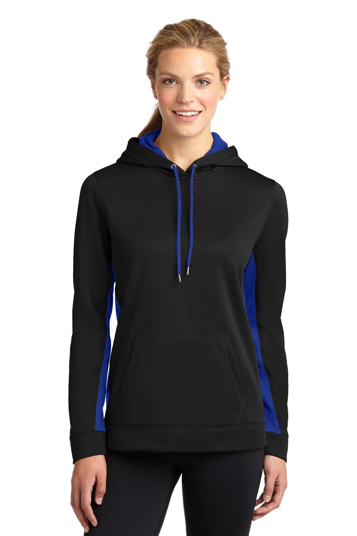 Sport-Tek® Women's Sport-Wick® Fleece Colorblock Hooded Pullover. LST235