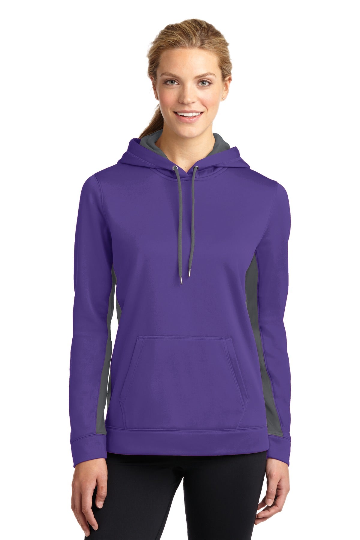 Sport-Tek® Women's Sport-Wick® Fleece Colorblock Hooded Pullover. LST235