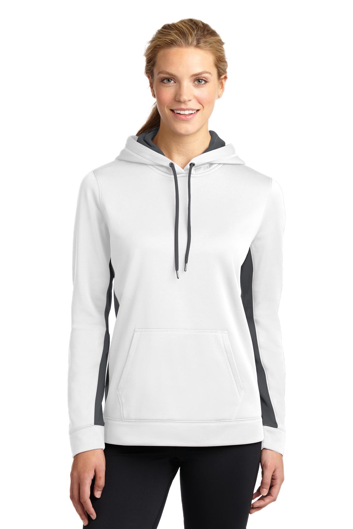 Sport-Tek® Women's Sport-Wick® Fleece Colorblock Hooded Pullover. LST235