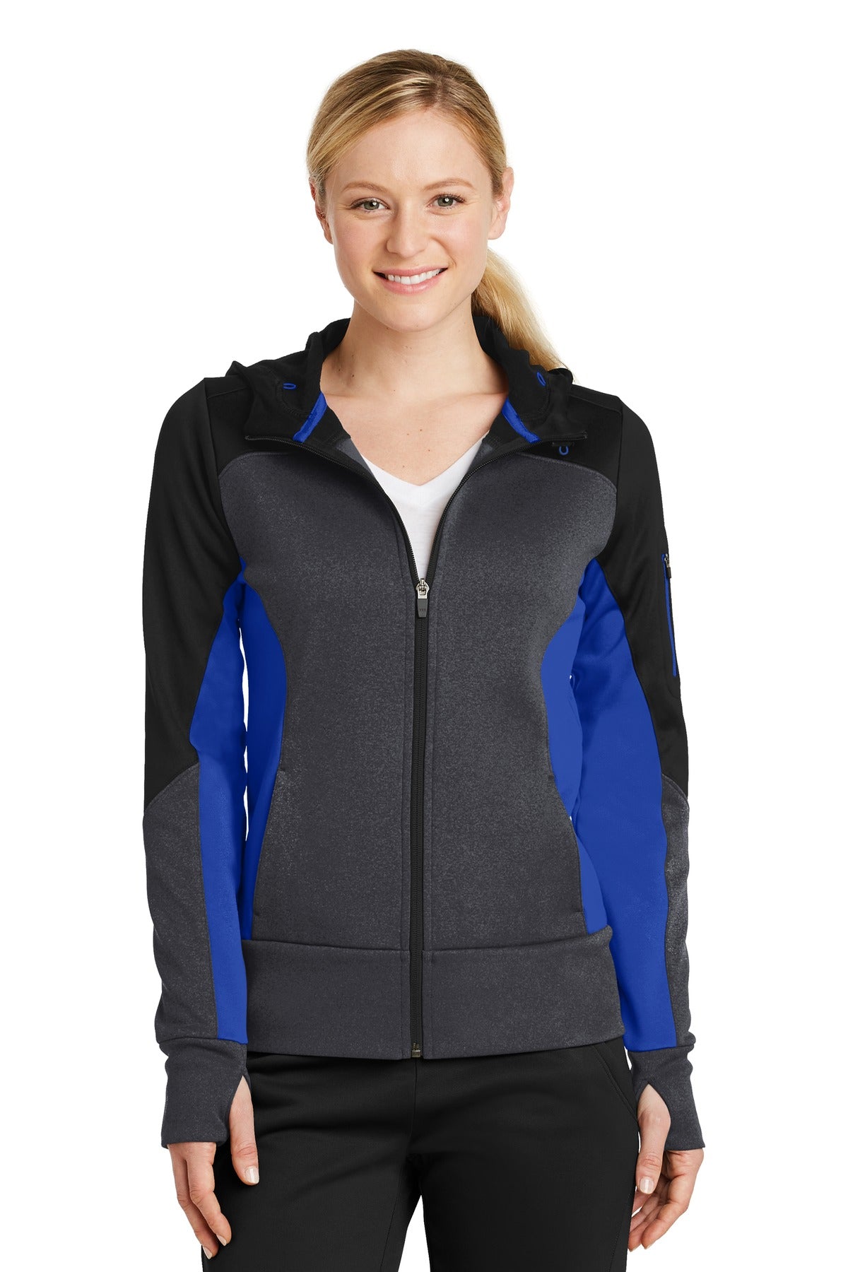 Sport-Tek® Women's Tech Fleece Colorblock Full-Zip Hooded Jacket. LST245