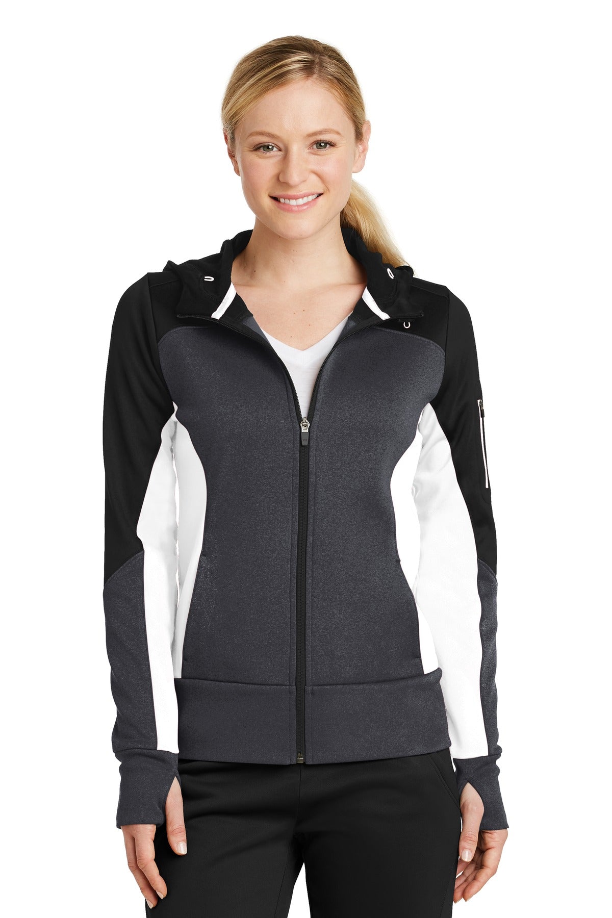 Sport-Tek® Women's Tech Fleece Colorblock Full-Zip Hooded Jacket. LST245