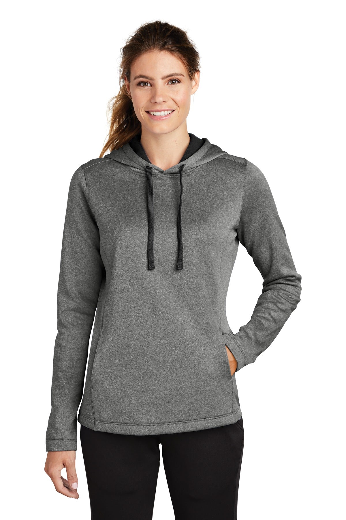 Sport-Tek ® Women's PosiCharge ® Sport-Wick ® Heather Fleece Hooded Pullover. LST264