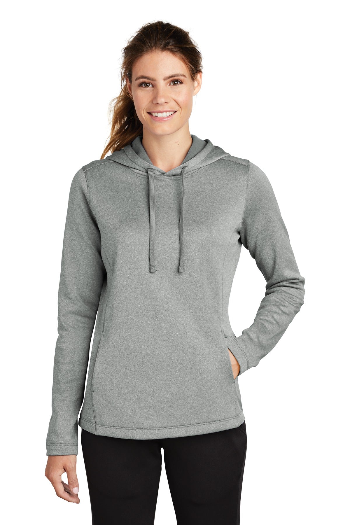 Sport-Tek ® Women's PosiCharge ® Sport-Wick ® Heather Fleece Hooded Pullover. LST264