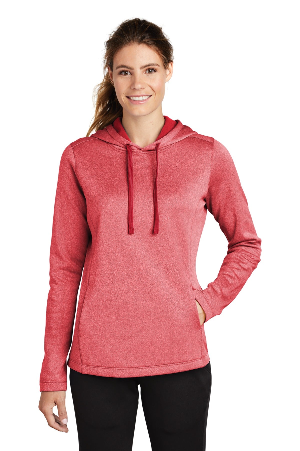 Sport-Tek ® Women's PosiCharge ® Sport-Wick ® Heather Fleece Hooded Pullover. LST264