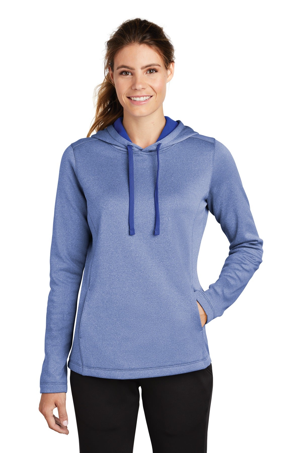 Sport-Tek ® Women's PosiCharge ® Sport-Wick ® Heather Fleece Hooded Pullover. LST264