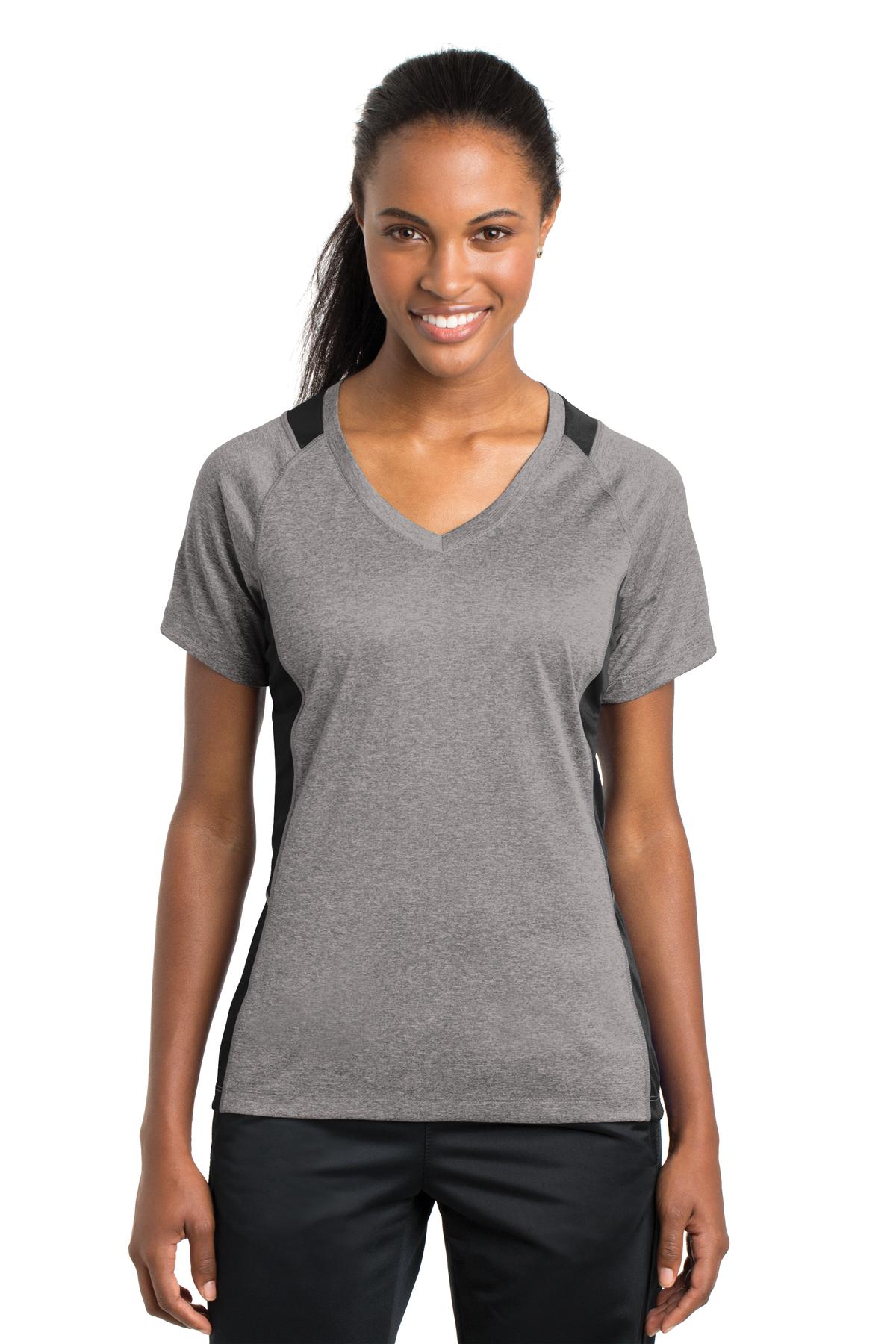 Sport-Tek® Women's Heather Colorblock Contender™ V-Neck Tee. LST361