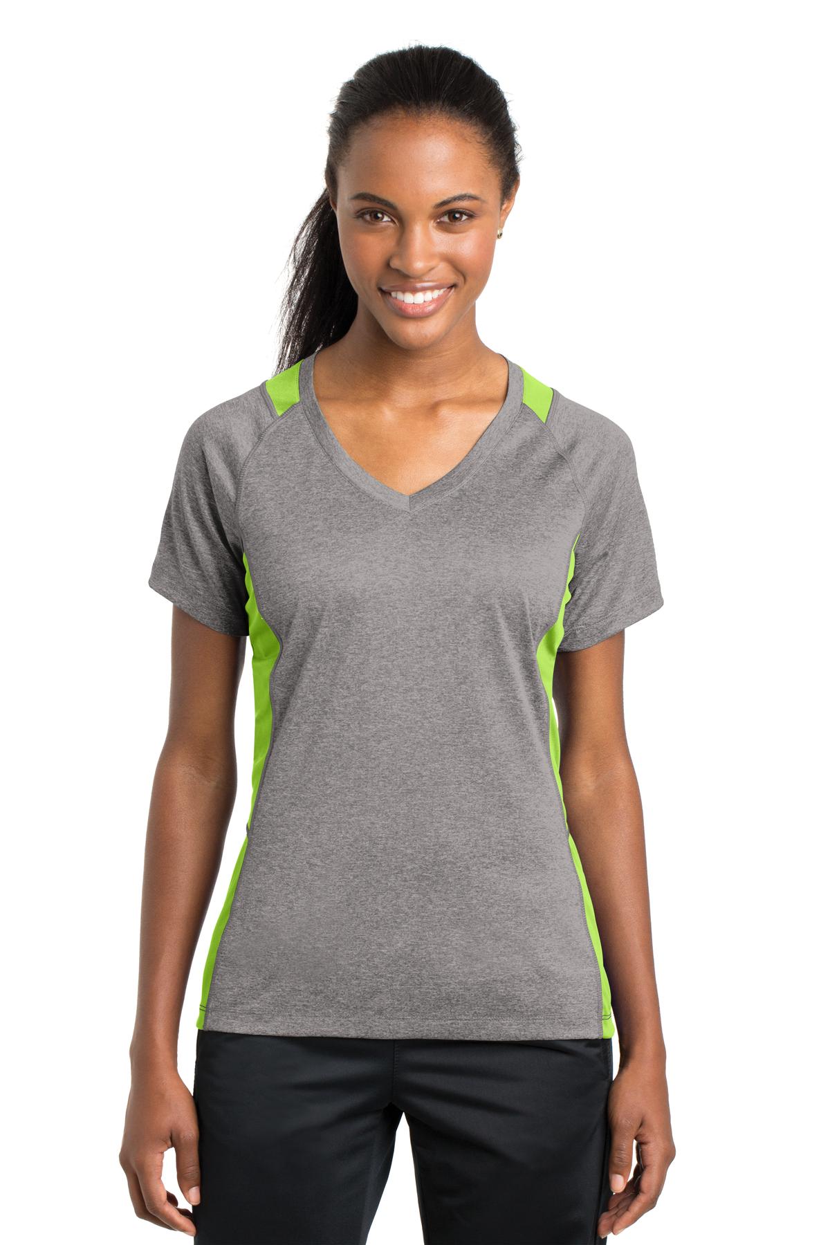 Sport-Tek® Women's Heather Colorblock Contender™ V-Neck Tee. LST361