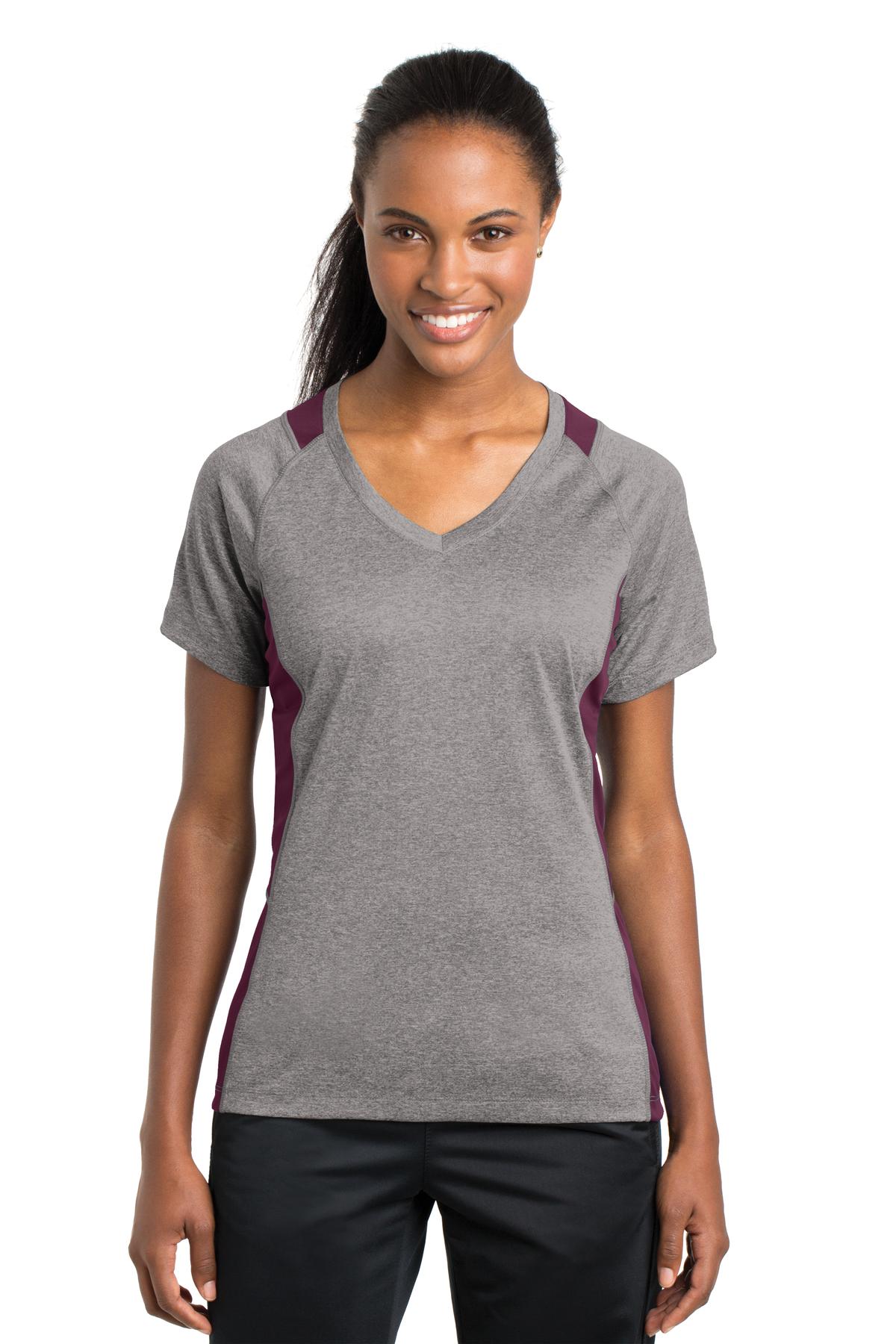 Sport-Tek® Women's Heather Colorblock Contender™ V-Neck Tee. LST361