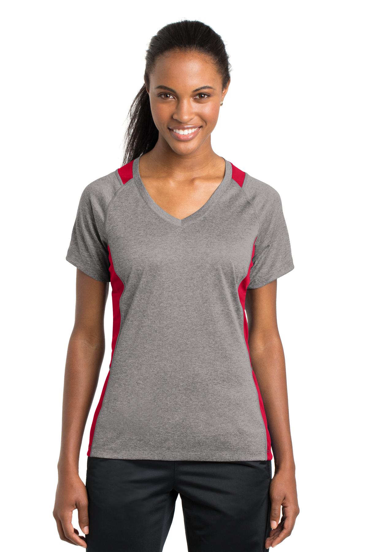 Sport-Tek® Women's Heather Colorblock Contender™ V-Neck Tee. LST361