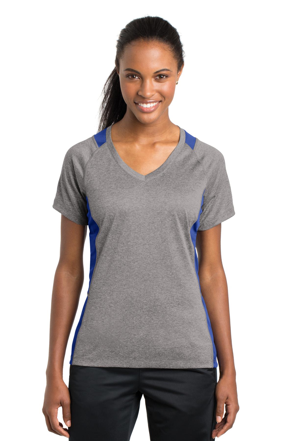 Sport-Tek® Women's Heather Colorblock Contender™ V-Neck Tee. LST361