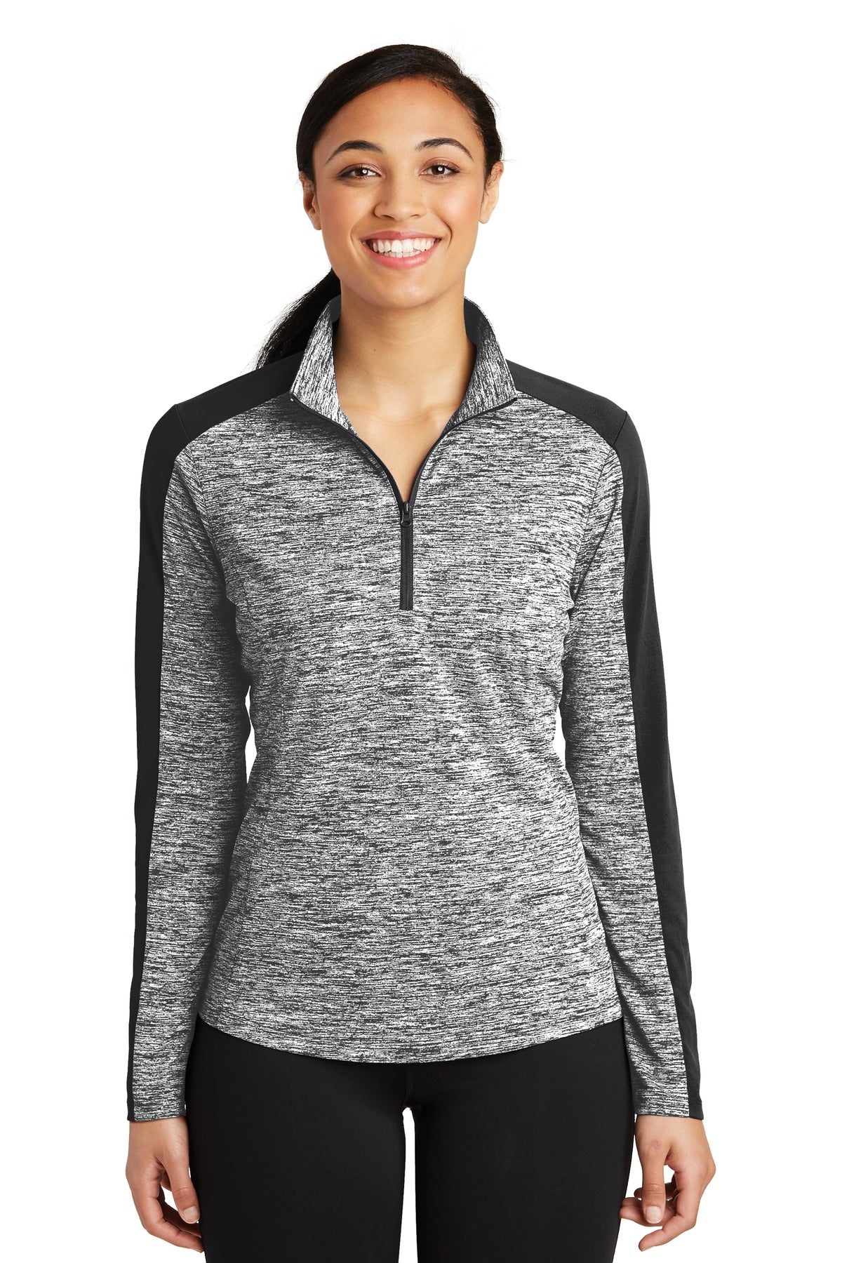 Sport-Tek® Women's PosiCharge® Electric Heather Colorblock 1/4-Zip Pullover. LST397