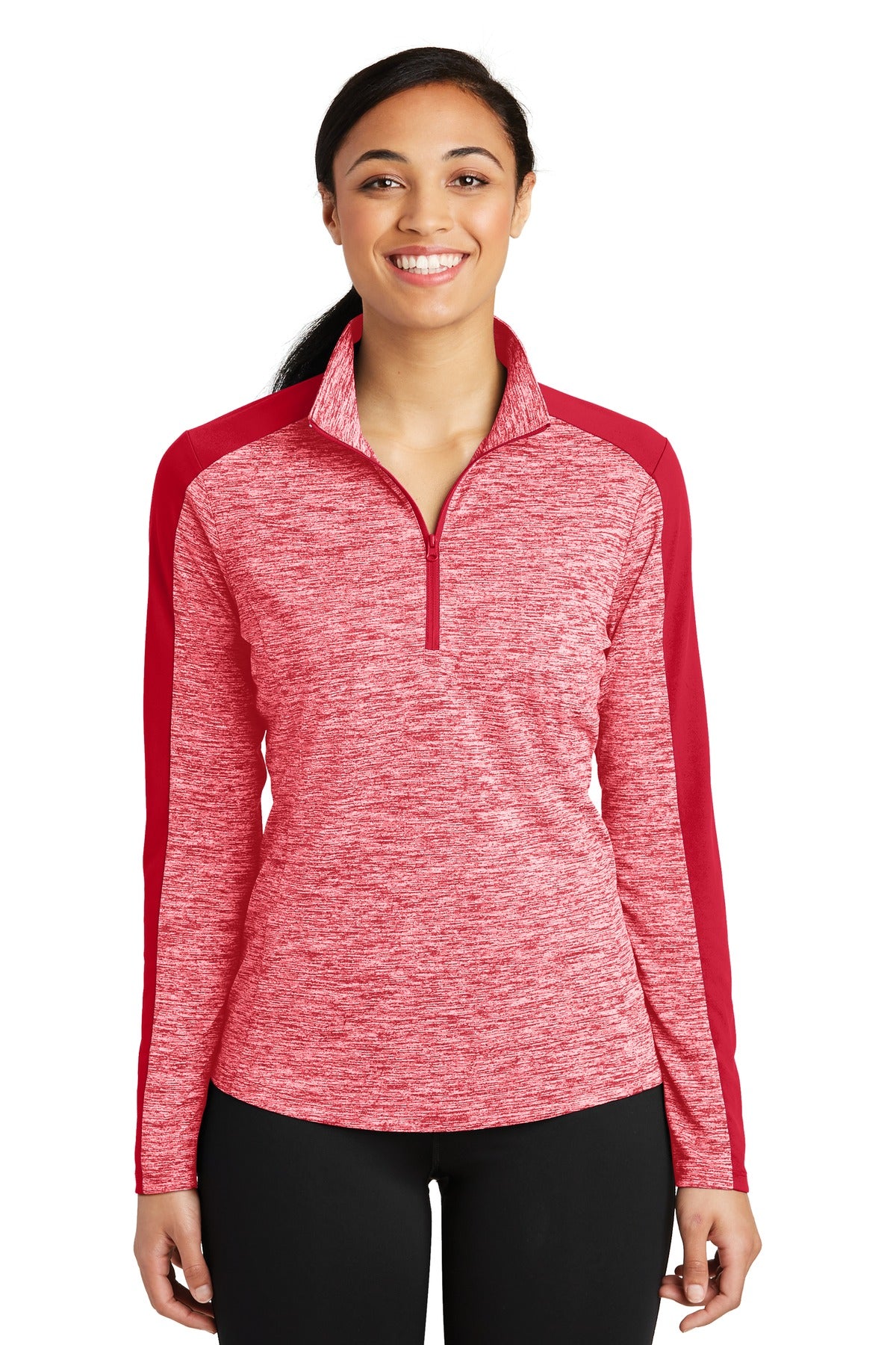 Sport-Tek® Women's PosiCharge® Electric Heather Colorblock 1/4-Zip Pullover. LST397