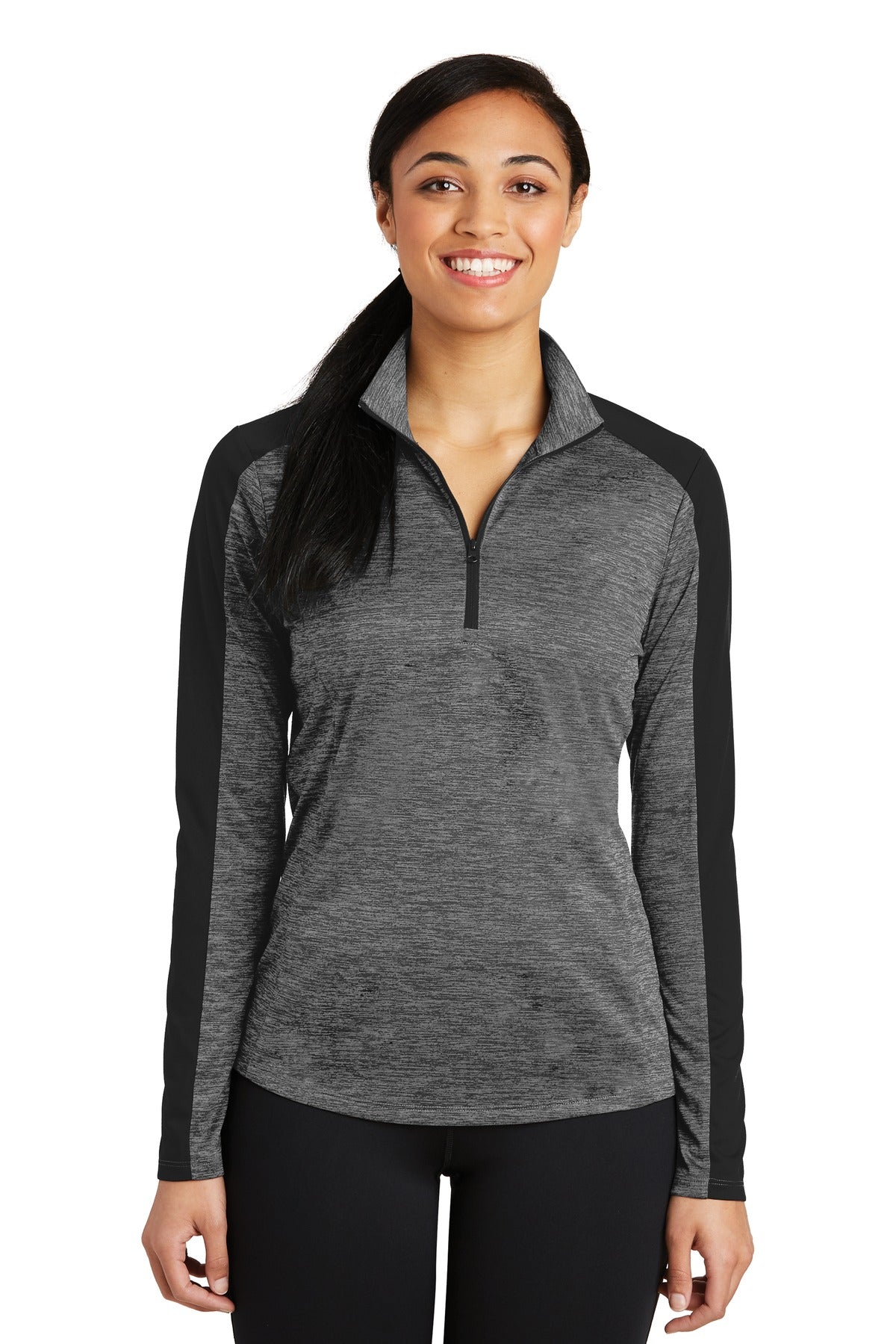 Sport-Tek® Women's PosiCharge® Electric Heather Colorblock 1/4-Zip Pullover. LST397