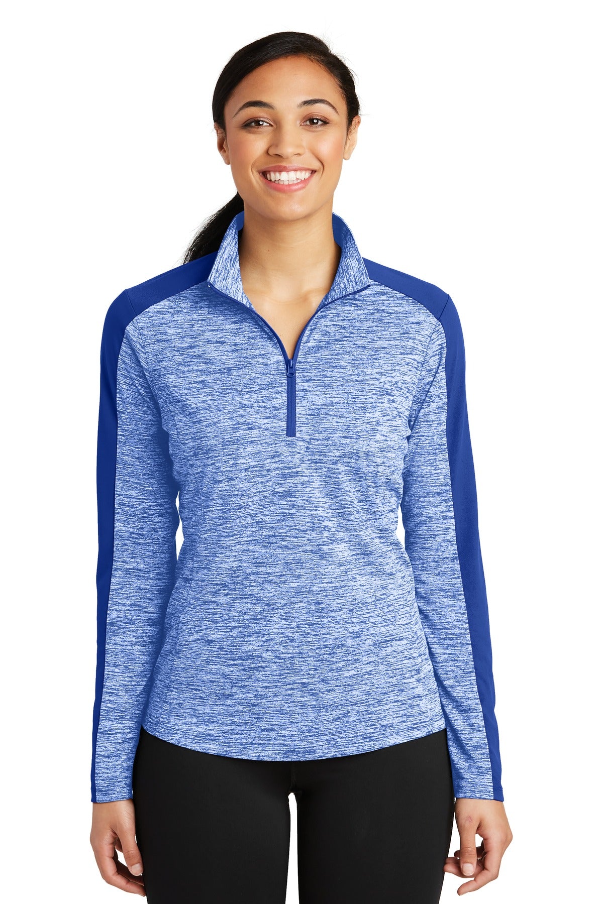 Sport-Tek® Women's PosiCharge® Electric Heather Colorblock 1/4-Zip Pullover. LST397