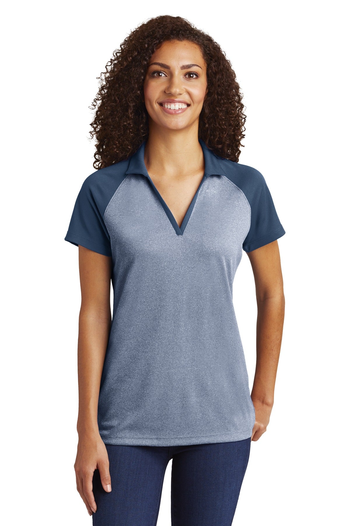 Sport-Tek ® Women's PosiCharge ® RacerMesh ® Raglan Heather Block Polo. LST641