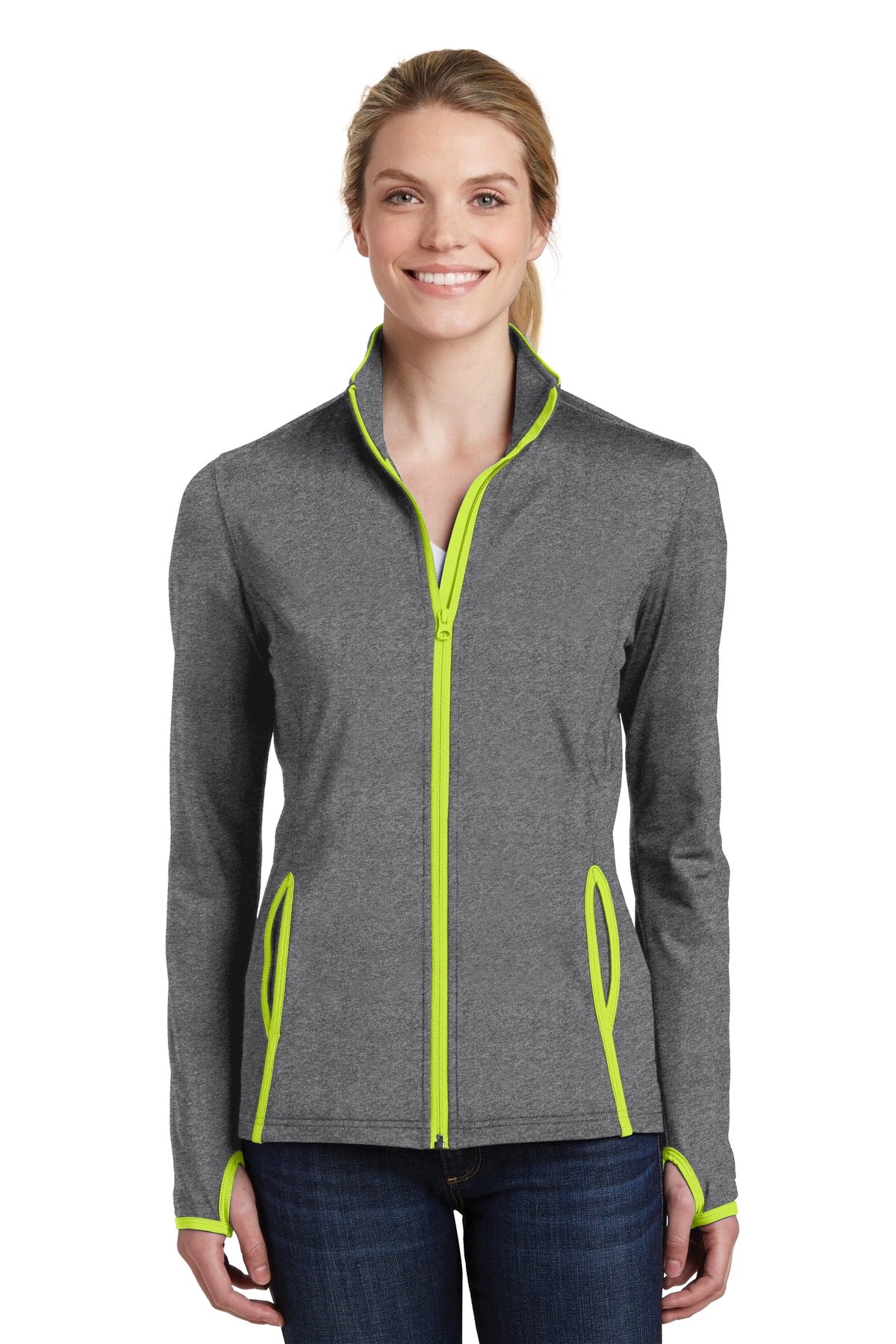 Sport-Tek® Women's Sport-Wick® Stretch Contrast Full-Zip Jacket.  LST853