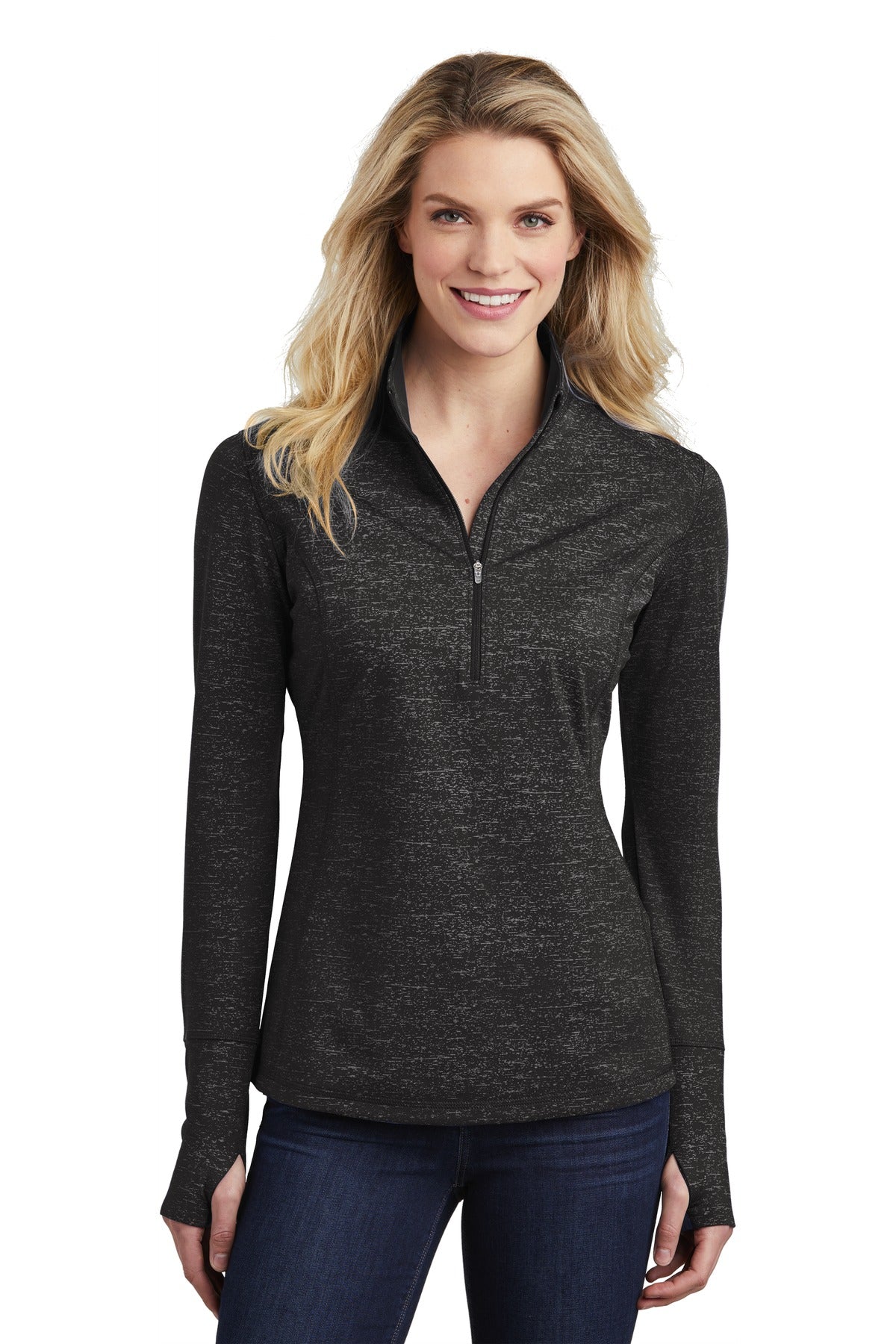 Sport-Tek ® Women's Sport-Wick ® Stretch Reflective Heather 1/2-Zip Pullover. LST855