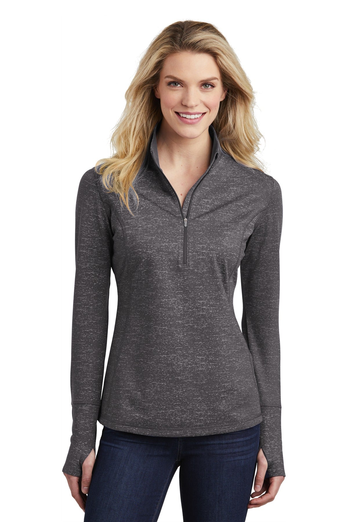 Sport-Tek ® Women's Sport-Wick ® Stretch Reflective Heather 1/2-Zip Pullover. LST855