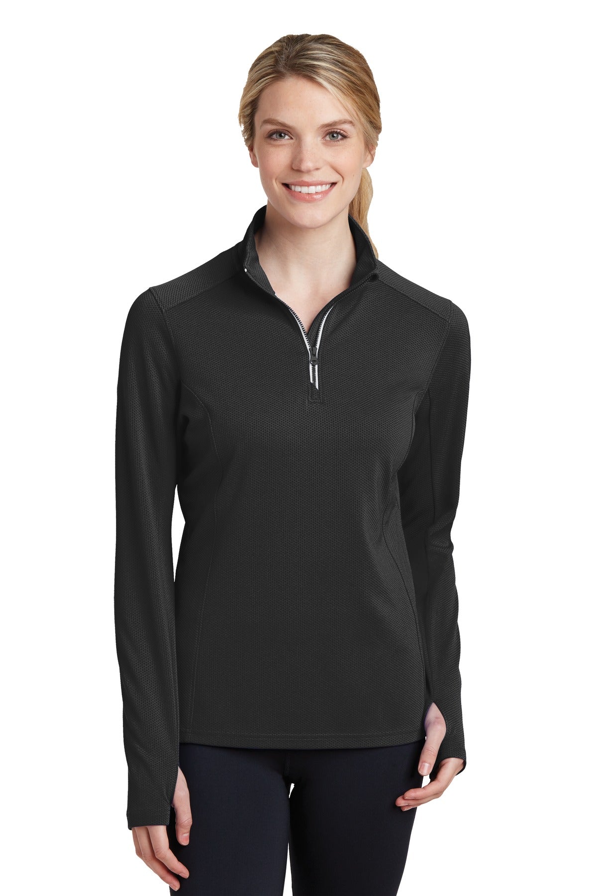 Sport-Tek® Women's Sport-Wick® Textured 1/4-Zip Pullover.  LST860