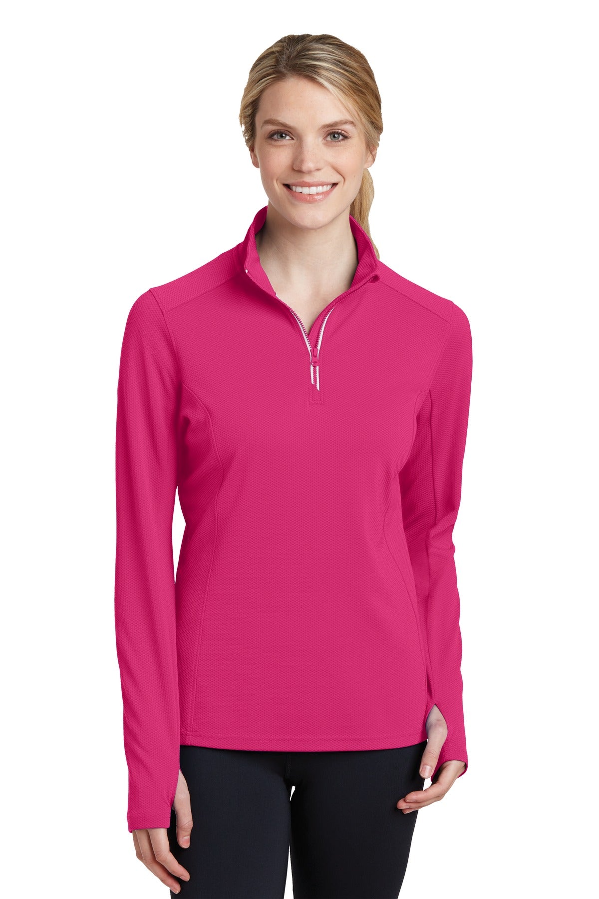 Sport-Tek® Women's Sport-Wick® Textured 1/4-Zip Pullover.  LST860