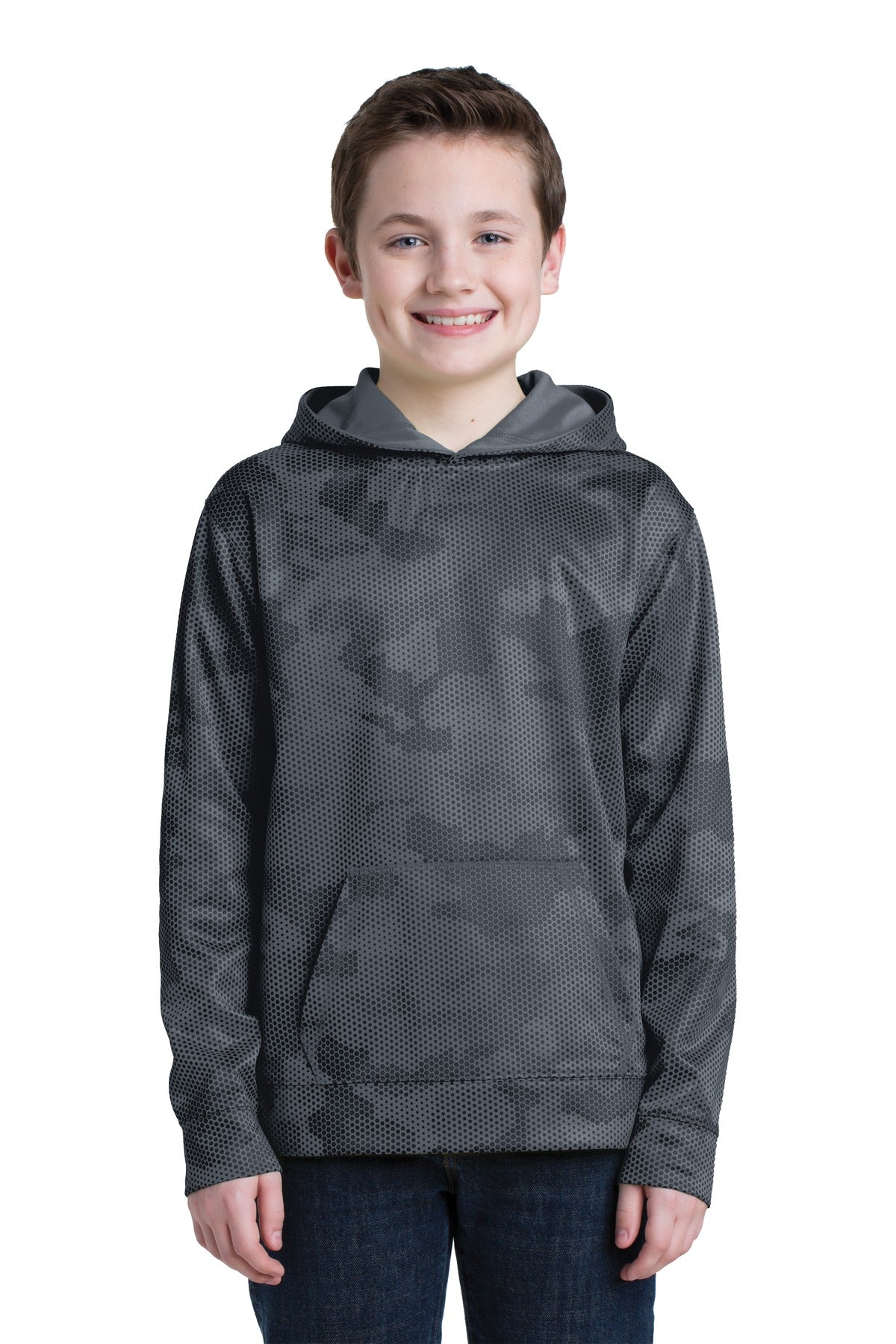 Sport-Tek® Youth Sport-Wick® CamoHex Fleece Hooded Pullover.  YST240