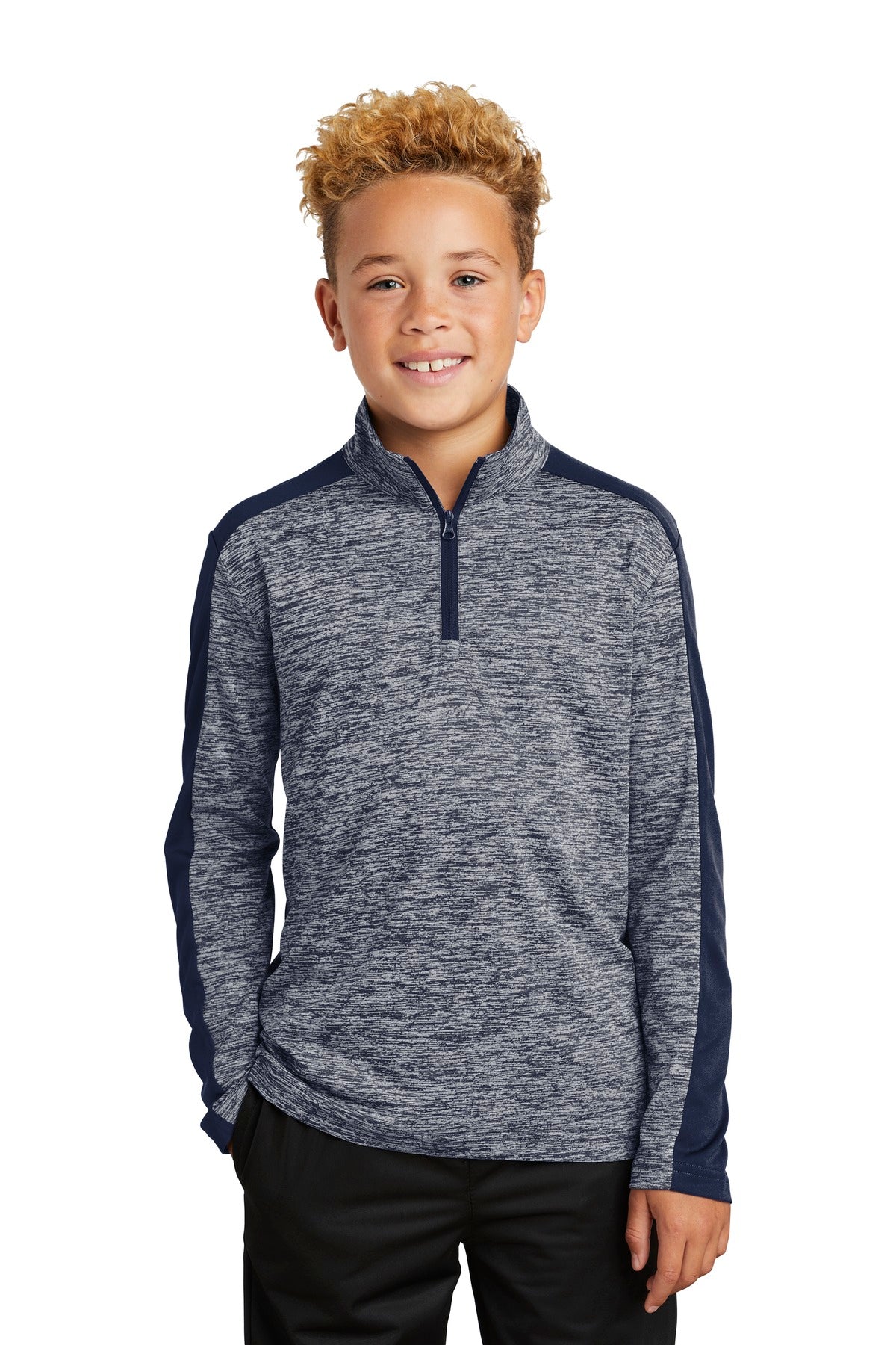 Sport-Tek ® Youth PosiCharge ® Electric Heather Colorblock 1/4-Zip Pullover. YST397