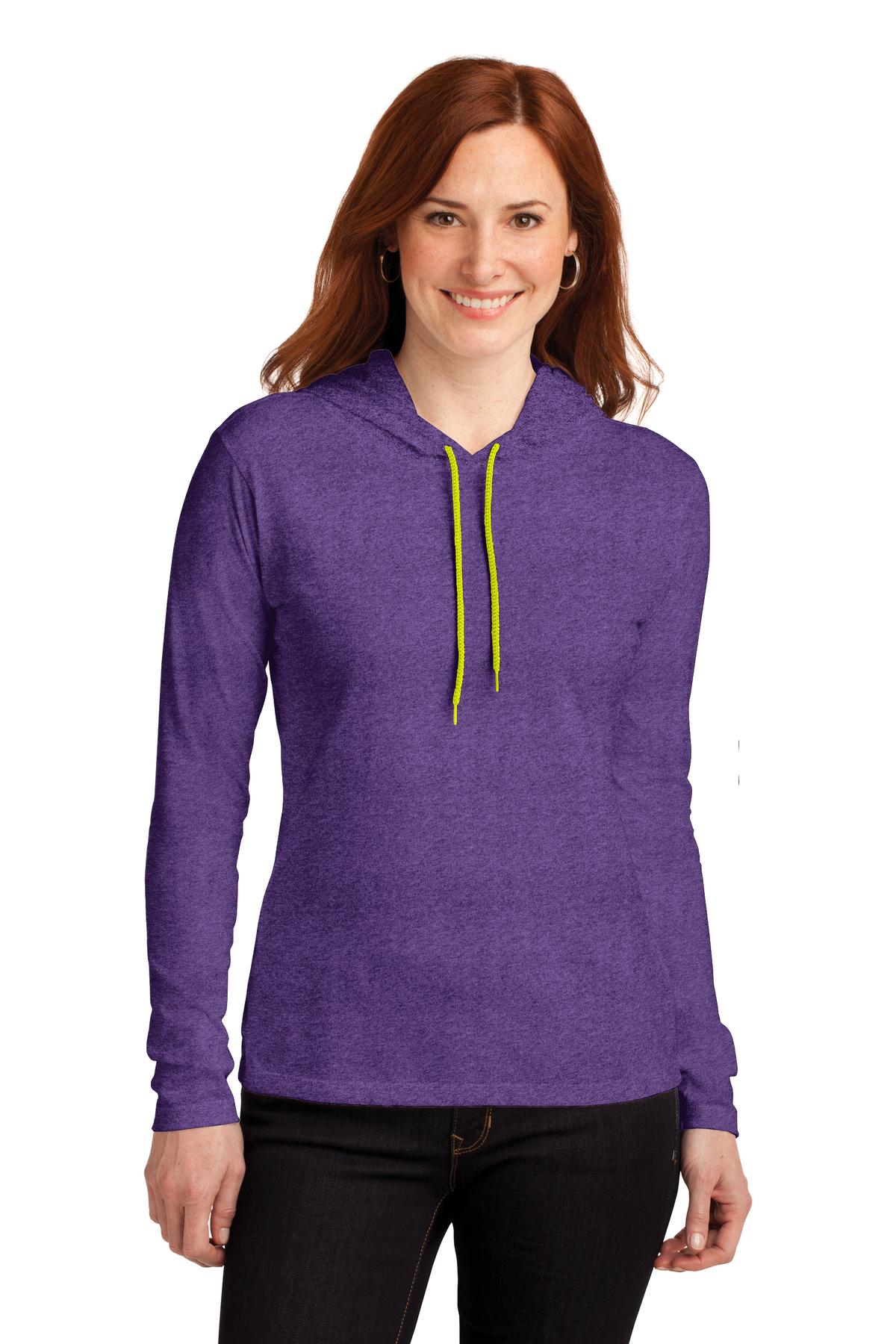 Gildan® Ladies 100% Combed Ring Spun Cotton Long Sleeve Hooded T-Shirt. 887L